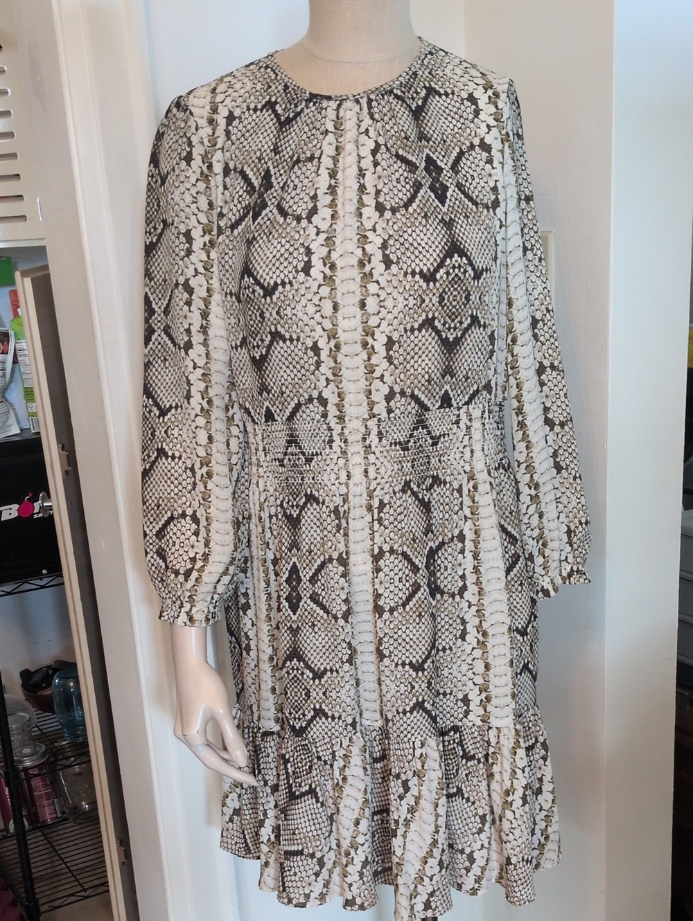 J. Crew Long Sleeve Snake-Print Dress